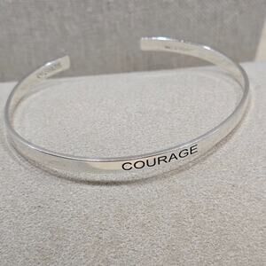 Soufeel 7" Engraved COURAGE S925 Sterling Silver Oval Cuff Bangle Bracelet